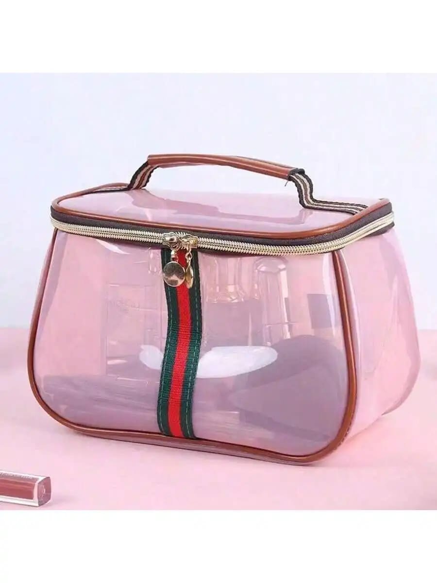 Neceser Organizador Transparente Impermeable Estilo Vintage con Asa Ancha. Gran Capacidad para Cosméticos, Maquillaje y Artículos de Tocador. Bolso de Mano Elegante.