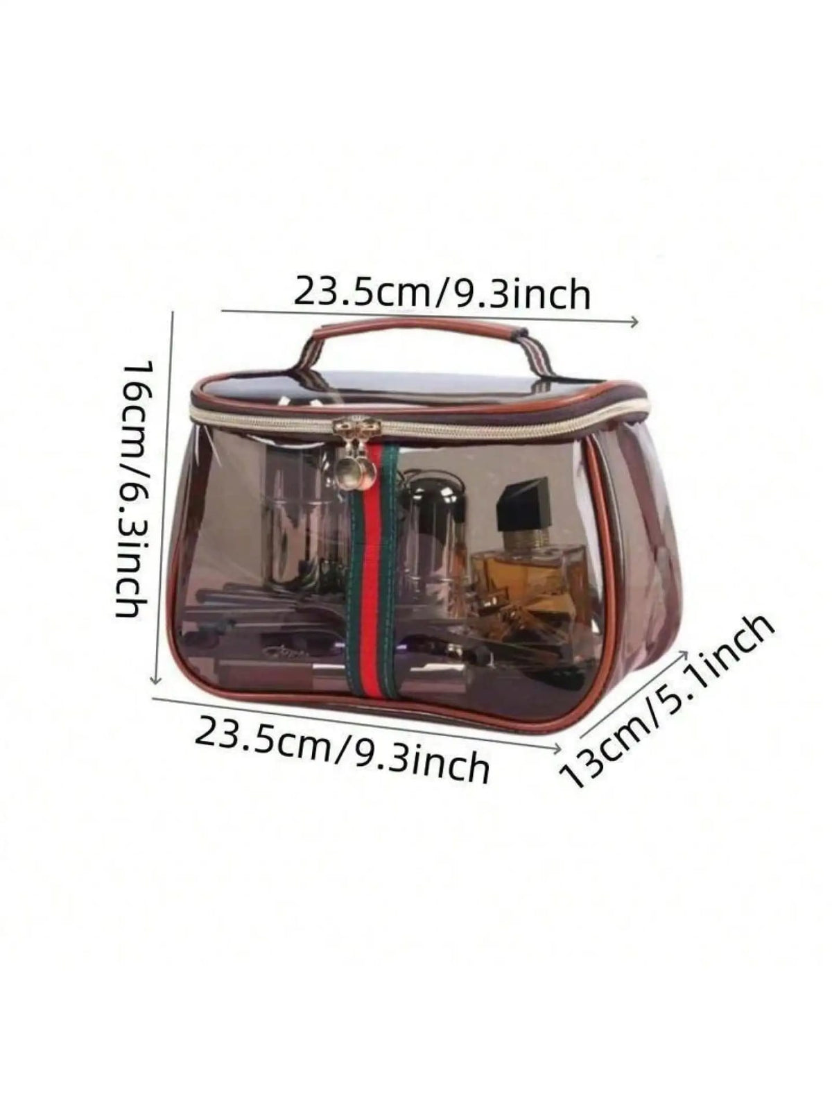 Neceser Organizador Transparente Impermeable Estilo Vintage con Asa Ancha. Gran Capacidad para Cosméticos, Maquillaje y Artículos de Tocador. Bolso de Mano Elegante.