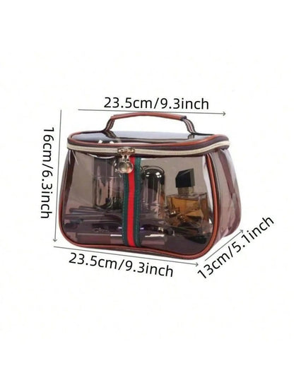 Neceser Organizador Transparente Impermeable Estilo Vintage con Asa Ancha. Gran Capacidad para Cosméticos, Maquillaje y Artículos de Tocador. Bolso de Mano Elegante.