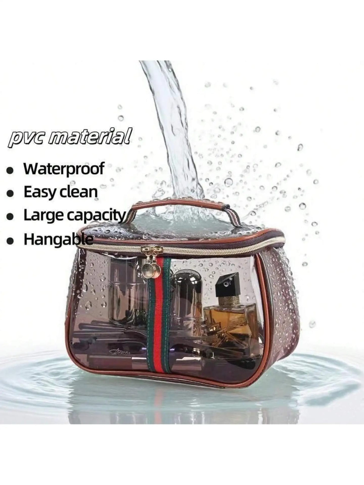 Neceser Organizador Transparente Impermeable Estilo Vintage con Asa Ancha. Gran Capacidad para Cosméticos, Maquillaje y Artículos de Tocador. Bolso de Mano Elegante.