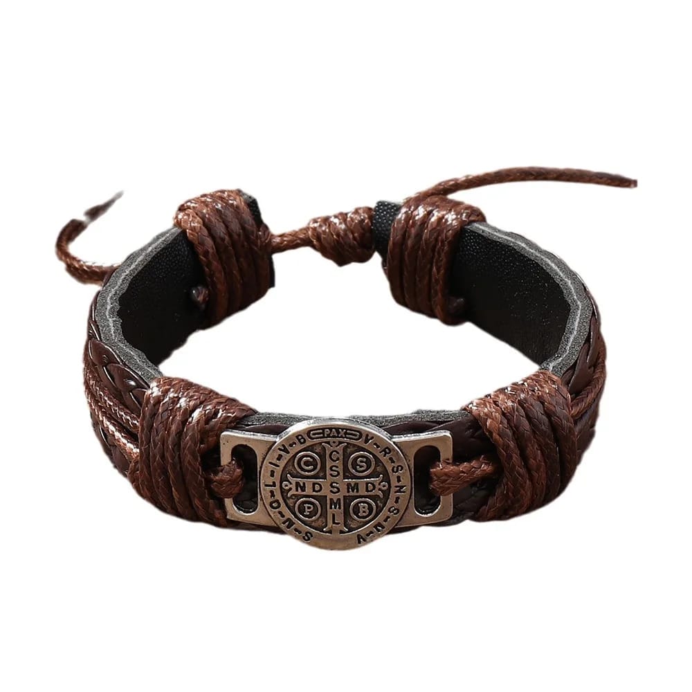 Pulsera Brazalete de Cuero Moda Hombre, Diseño Geométrico Circular. Joya ideal para citas, fiestas o como regalo.