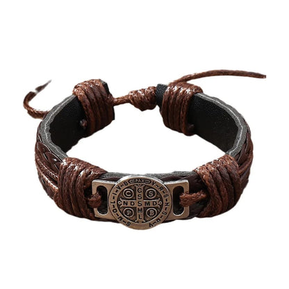Pulsera Brazalete de Cuero Moda Hombre, Diseño Geométrico Circular. Joya ideal para citas, fiestas o como regalo.