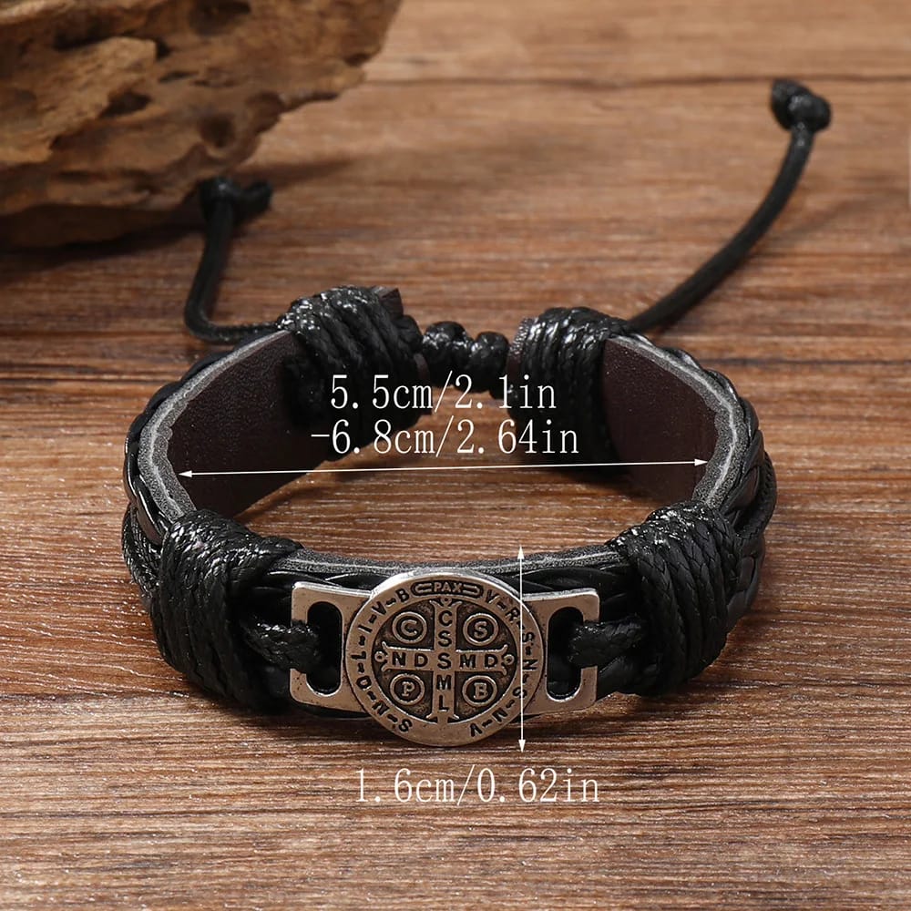 Pulsera Brazalete de Cuero Moda Hombre, Diseño Geométrico Circular. Joya ideal para citas, fiestas o como regalo.