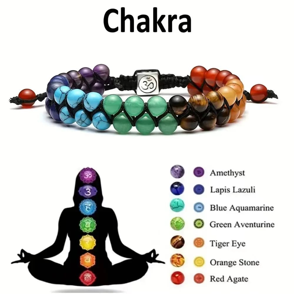 Pulsera Ajustable de Piedras Naturales 7 Chakras. Ideal para Yoga, Meditación, Relajación y Reducir la Ansiedad. Para Mujeres.