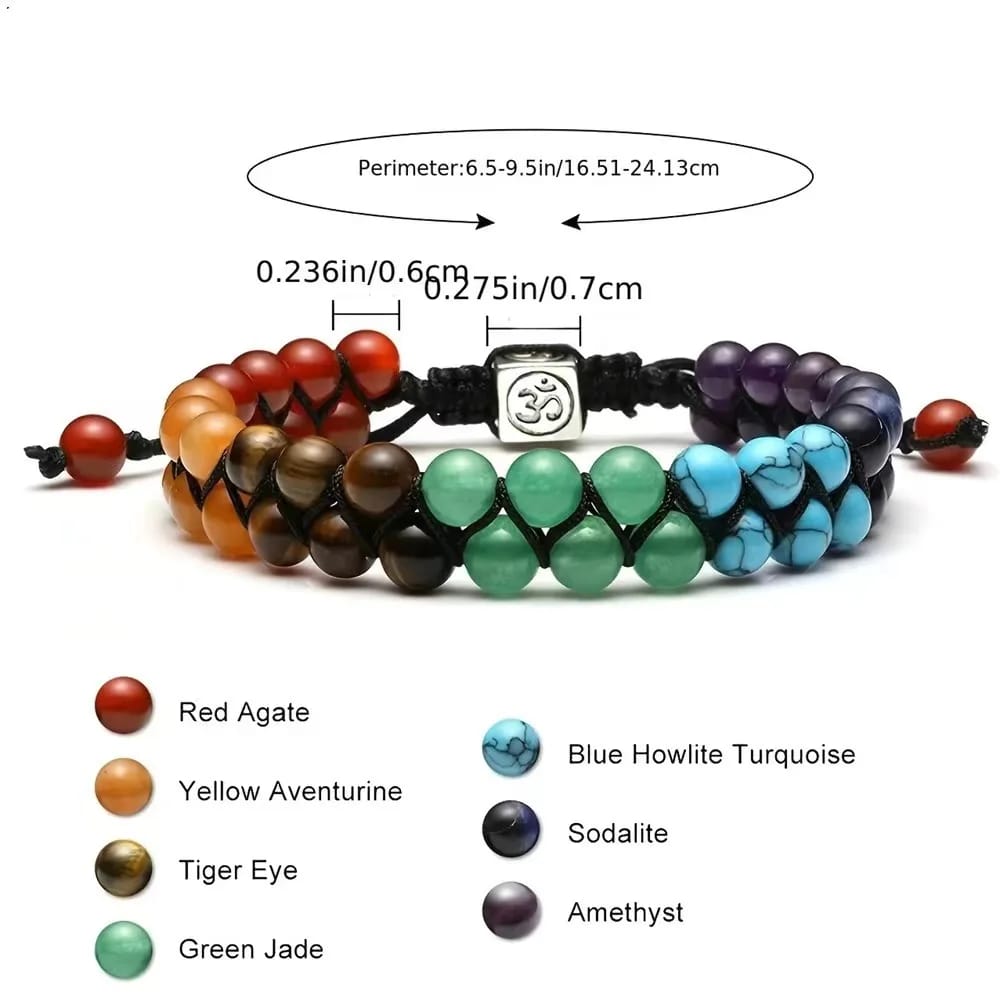 Pulsera Ajustable de Piedras Naturales 7 Chakras. Ideal para Yoga, Meditación, Relajación y Reducir la Ansiedad. Para Mujeres.