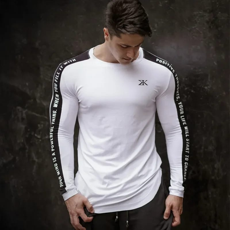 Remera de manga larga para hombre, entallada, casual y de moda, ideal para gimnasio, fitness, running o ejercicio, de secado rápido.