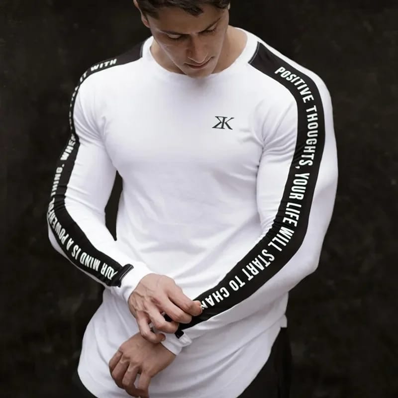 Remera de manga larga para hombre, entallada, casual y de moda, ideal para gimnasio, fitness, running o ejercicio, de secado rápido.