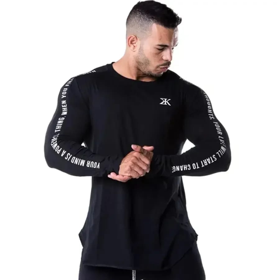 Remera de manga larga para hombre, entallada, casual y de moda, ideal para gimnasio, fitness, running o ejercicio, de secado rápido.