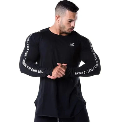 Remera de manga larga para hombre, entallada, casual y de moda, ideal para gimnasio, fitness, running o ejercicio, de secado rápido.