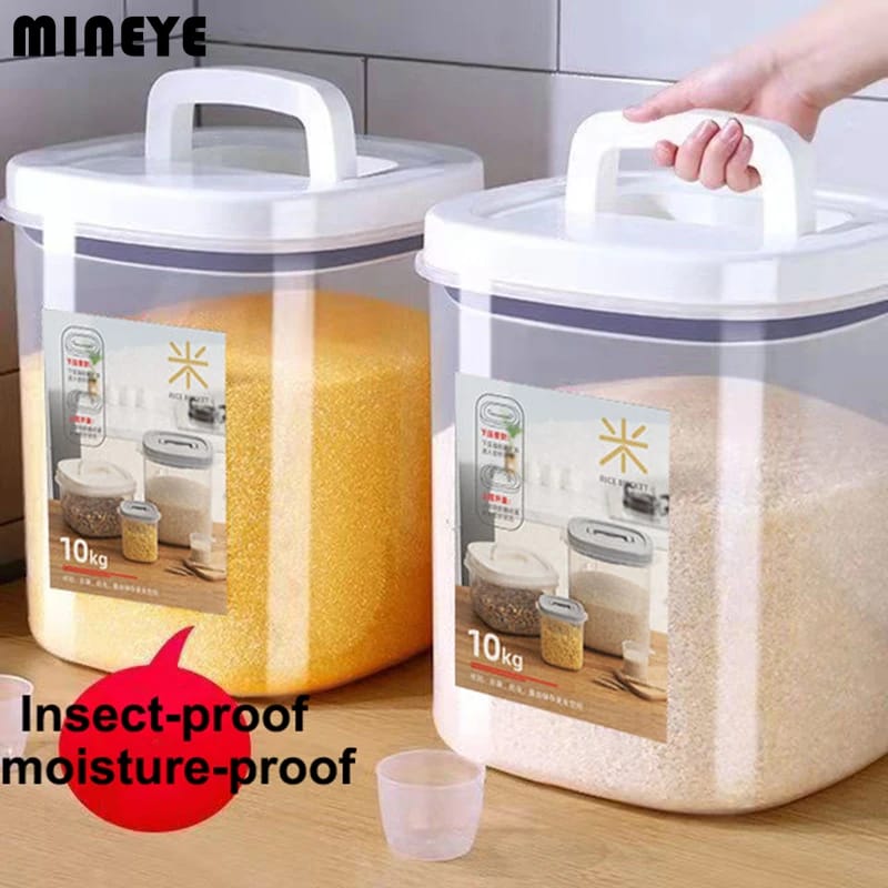 Contenedor de Arroz Transparente, A Prueba de Insectos y Humedad, Recipiente Sellado para Harina, Granos y Comida de Mascotas.