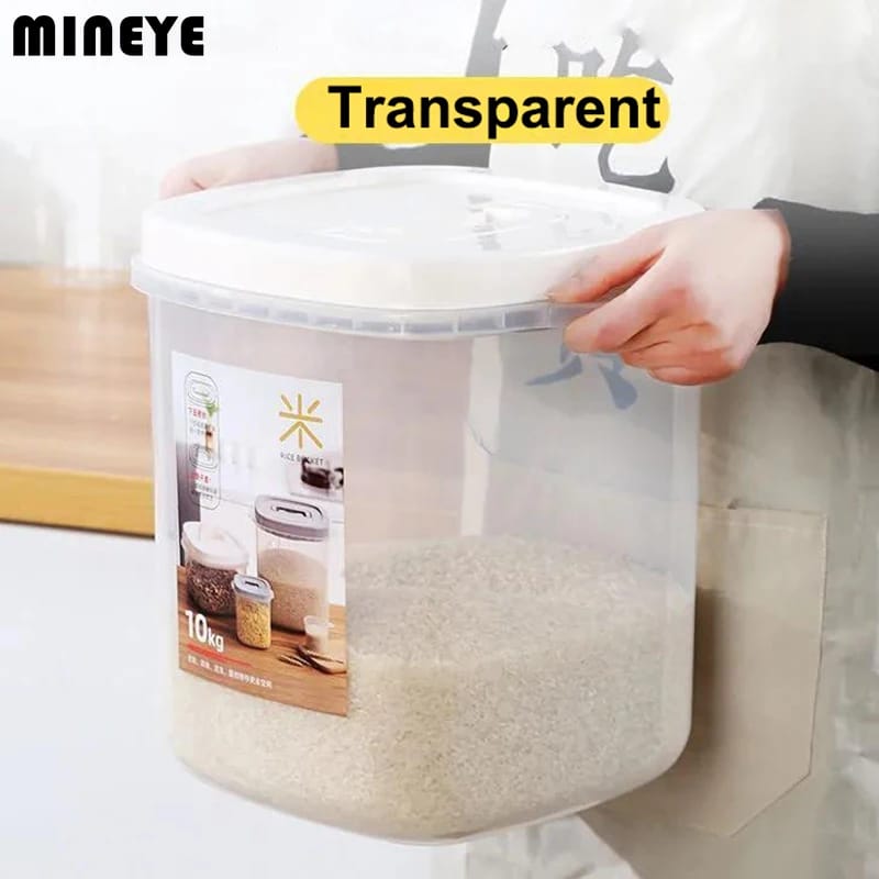 Contenedor de Arroz Transparente, A Prueba de Insectos y Humedad, Recipiente Sellado para Harina, Granos y Comida de Mascotas.