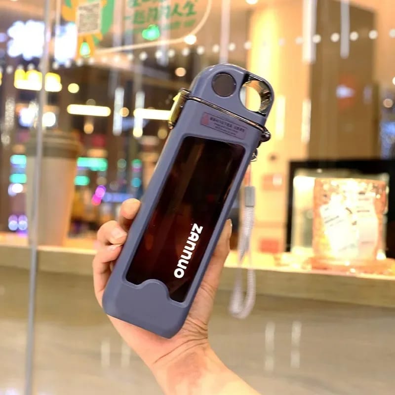 Botella de Agua Deportiva Plástica de 350ml, Antiderrames Cuadrada, con Tapa Bloqueable y Medidas para Viajes y Deportes al Aire Libre.