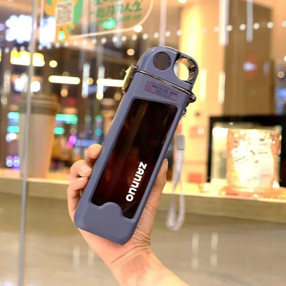 Botella de Agua Deportiva Plástica de 350ml, Antiderrames Cuadrada, con Tapa Bloqueable y Medidas para Viajes y Deportes al Aire Libre.