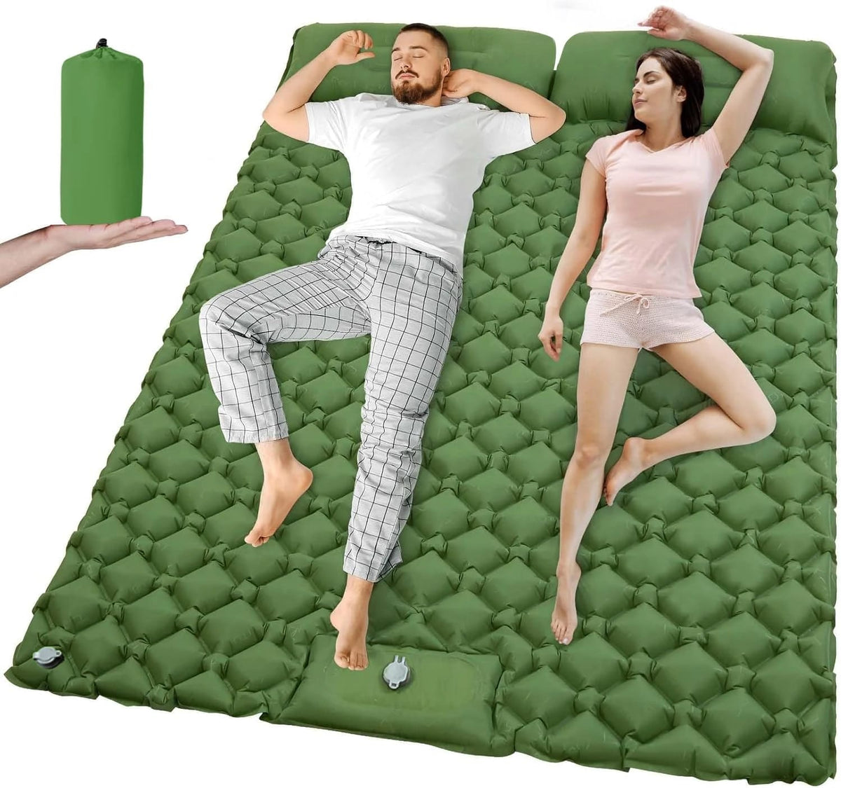 Colchoneta Inflable Doble Extra Ancha Ultraliviana. Ideal para Camping, Viajes, Aire Libre o Auto.