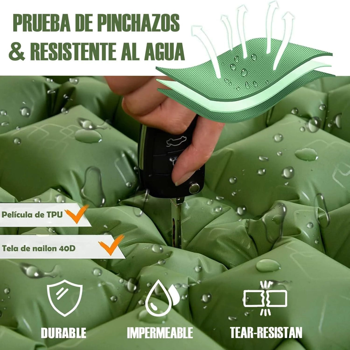 Colchoneta Inflable Doble Extra Ancha Ultraliviana. Ideal para Camping, Viajes, Aire Libre o Auto.
