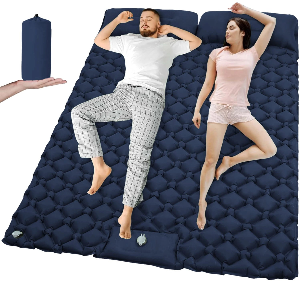 Colchoneta Inflable Doble Extra Ancha Ultraliviana. Ideal para Camping, Viajes, Aire Libre o Auto.
