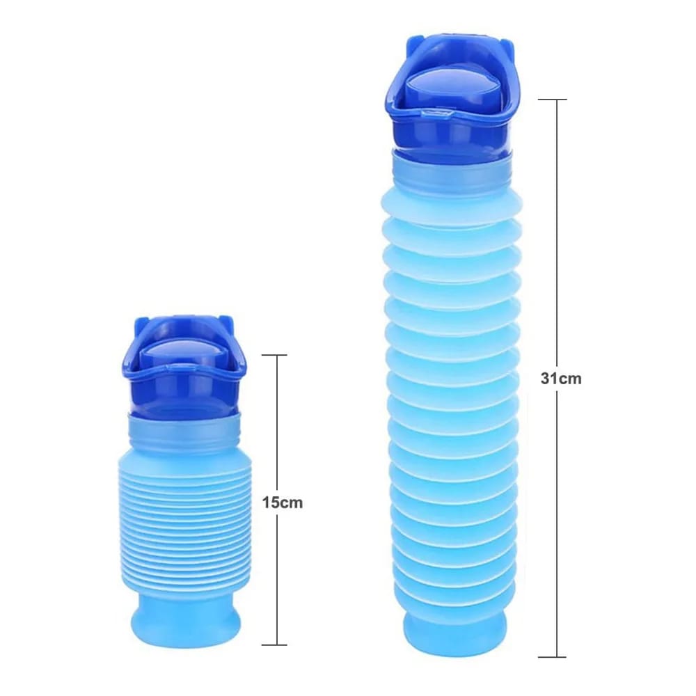 Orinal portátil plegable de 750ml para adultos y niños. Botella urinaria para viajes, auto, camping y emergencias.