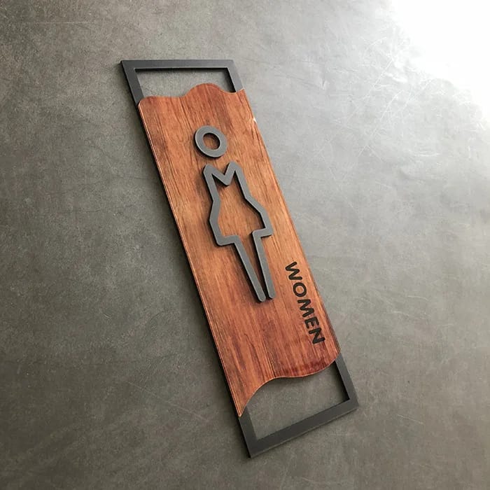 Señalización de Baño Simil Madera para Hombres y Mujeres. Cartel Decorativo para Puertas de Baño, Vestuario, Gimnasio o Dormitorio.