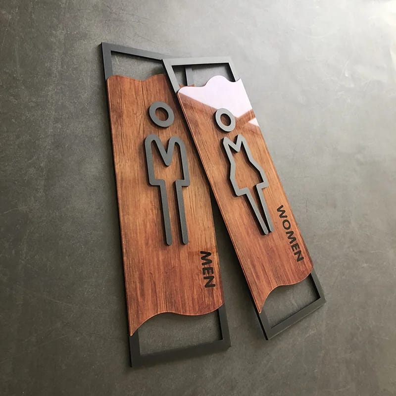 Señalización de Baño Simil Madera para Hombres y Mujeres. Cartel Decorativo para Puertas de Baño, Vestuario, Gimnasio o Dormitorio.