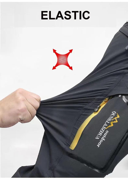 Pantalones Softshell Outdoor Hombre Verano, Elásticos, Finos, Impermeables. Ideales para Trekking, Senderismo, Camping, Pesca, Ciclismo. Desmontables.