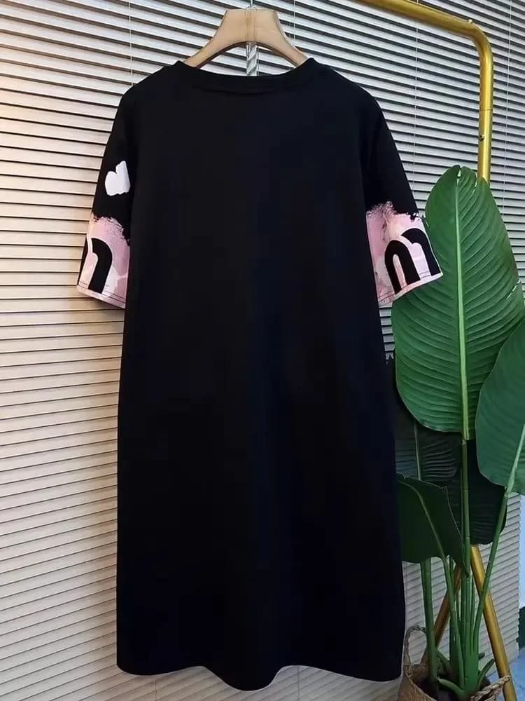 Vestido Buzo Con Capucha Manga Corta Estampado Letras Holgado Largo Medio Estilo Coreano Para Mujer Nuevo