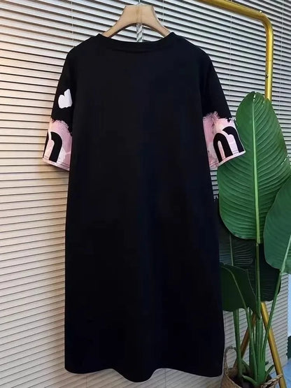 Vestido Buzo Con Capucha Manga Corta Estampado Letras Holgado Largo Medio Estilo Coreano Para Mujer Nuevo