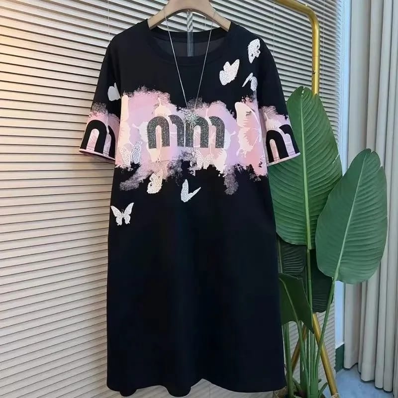 Vestido Buzo Con Capucha Manga Corta Estampado Letras Holgado Largo Medio Estilo Coreano Para Mujer Nuevo