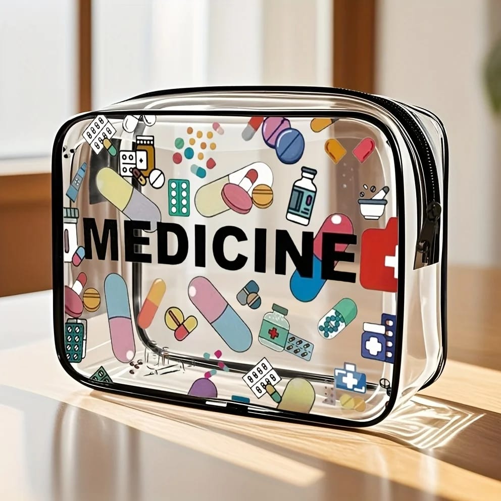 Bolso organizador de viaje para cosméticos y medicamentos, para mujer, gran capacidad. Transparente, fácil de limpiar, ideal para uso diario y viajes.