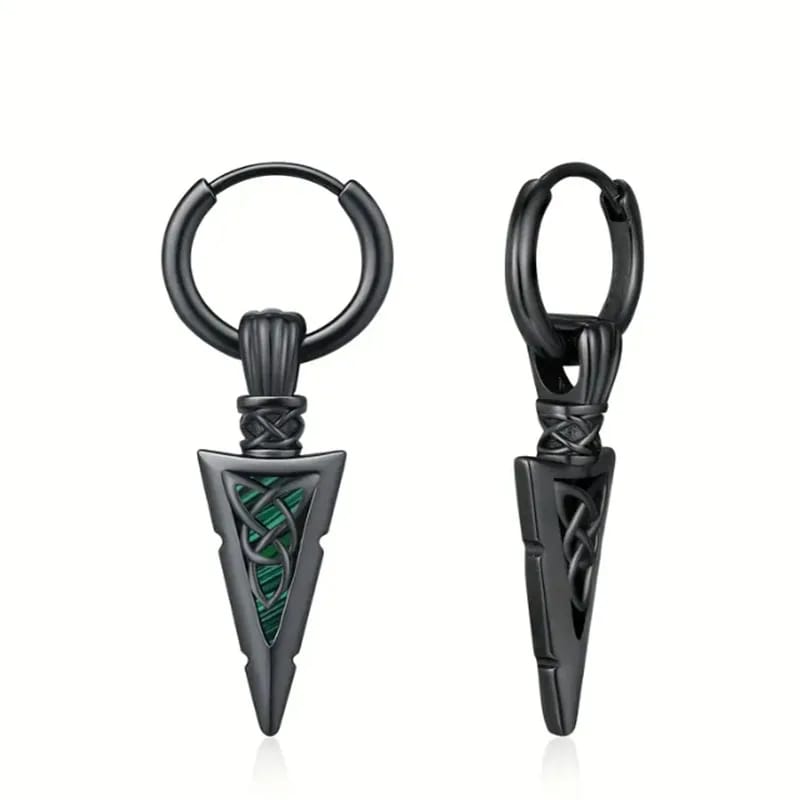 Caravanas unisex, negras y verdes, diseño de flecha en cobre. Joyería moderna estilo Vikingo, punk y hip-hop.
