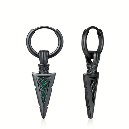 Caravanas unisex, negras y verdes, diseño de flecha en cobre. Joyería moderna estilo Vikingo, punk y hip-hop.
