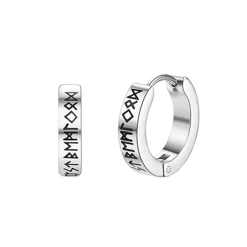 Aros de Acero Inoxidable Vikingos con Runas Nórdicas para Hombre y Mujer Unisex. Aretes tipo Huggie de 12mm. Joyería de estilo nórdico.