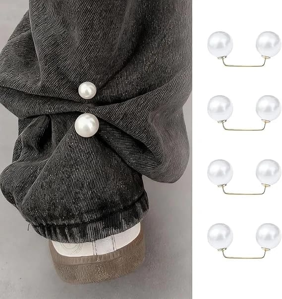 1/2/3/4 Pares de Clips Ajustables para Jeans con Perlas: Ajuste de Tobillo y Largo, Broche Anti-escote y Hebilla Multiuso.