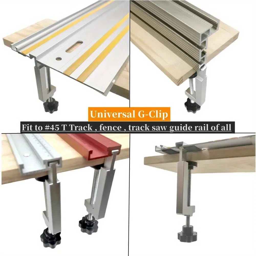 Set de 2 Abrazaderas de Mesa Universales para Guías / Ranura T / Rieles de Sierra. Abrazaderas Fijas de Aluminio para Banco de Trabajo de Carpintería.