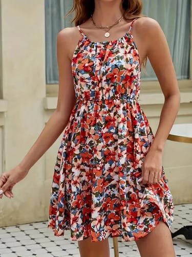 Vestido solera suelta escote ajustable floreado