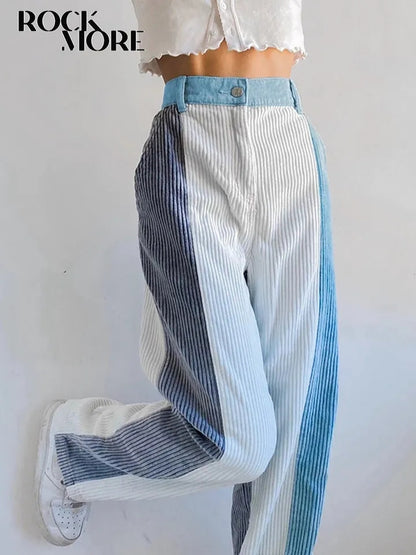 Pantalon dama pana Blanco linea Celeste y Gris