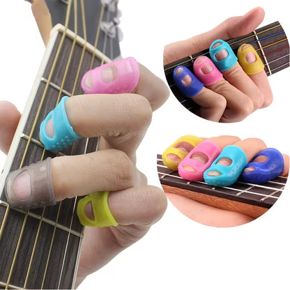 5 Protectores de dedos de silicona antideslizantes de colores para guitarra, bajo, ukelele, kalimba. Ideal para principiantes.