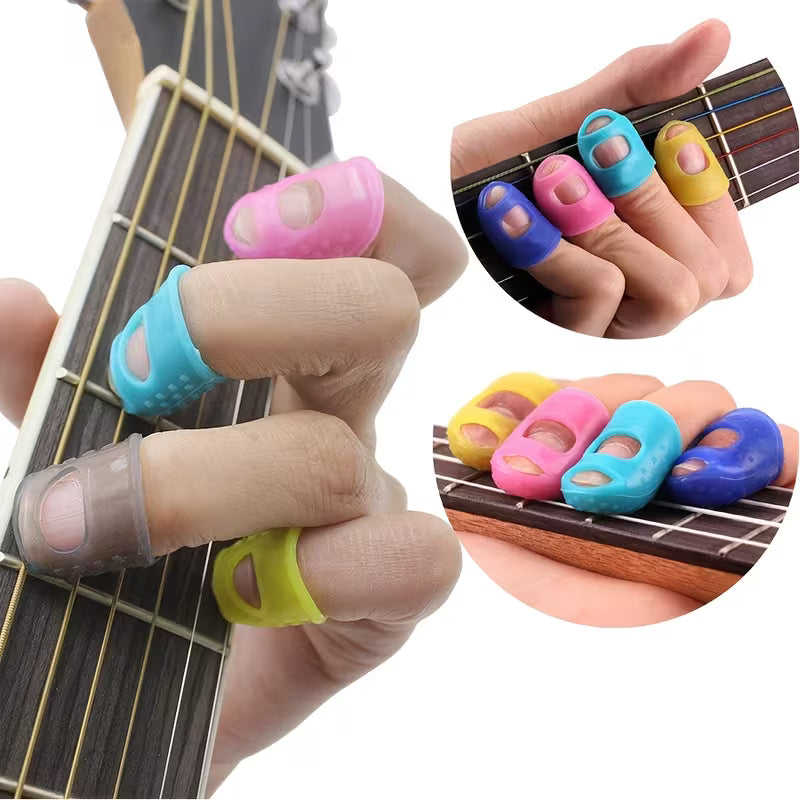 5 Protectores de dedos de silicona antideslizantes de colores para guitarra, bajo, ukelele, kalimba. Ideal para principiantes.