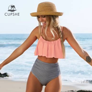 Bikini TA rayado top con volado 