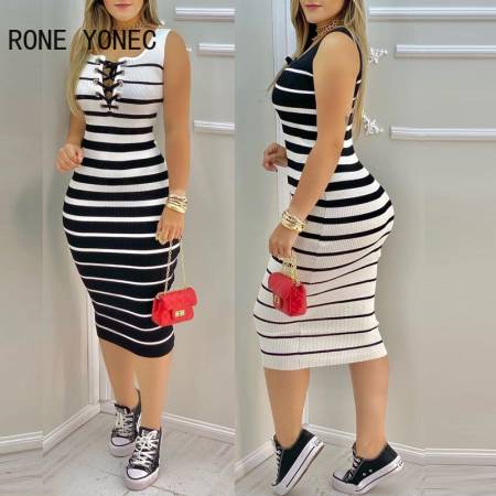 Vestido al cuerpo tejido rayas azules