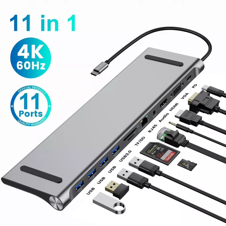 Adaptador HUB USB C 11 en 1 4K + audio