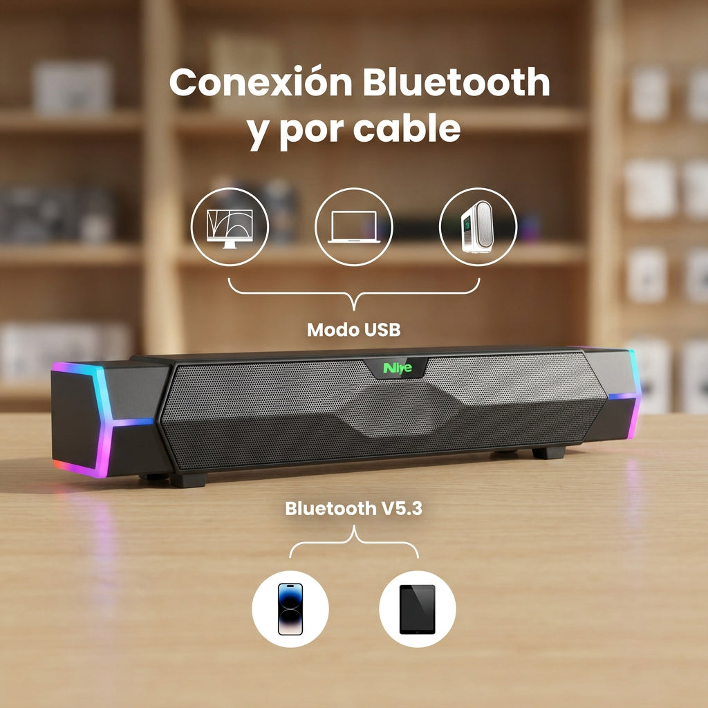 Altavoz gamer Bluetooth estilo barra con luces RGB noyo