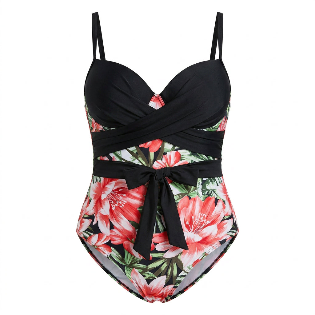 Bikini dama Entera Plus Size flores de atar