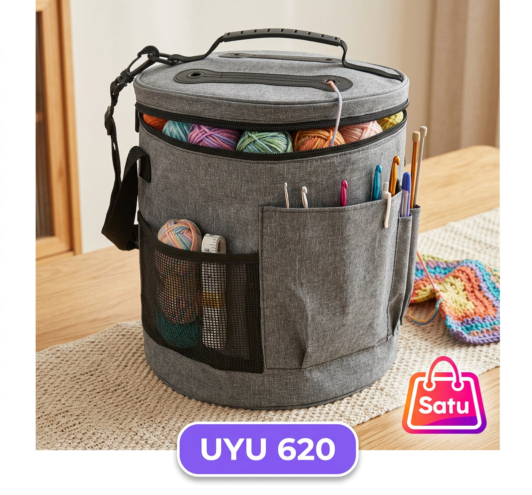 Bolso Organizador Portátil de Gran Capacidad para Herramientas de Tejido, Lana y Crochet. Con Bolsillo Frontal para Agujas y Ganchillos.
