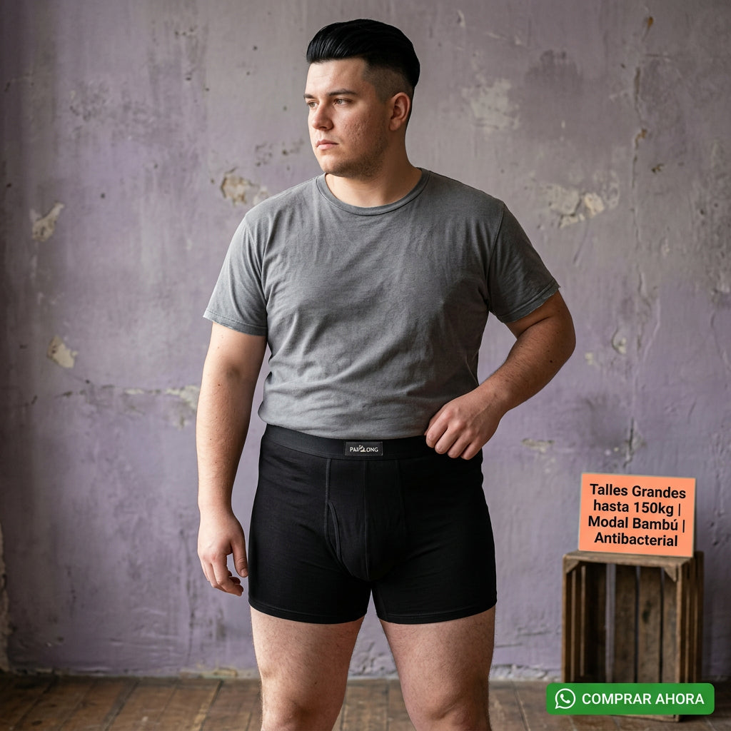Boxer Hombre Talles Grandes Tiro Alto Modal Bambú Antibacterial Calce Holgado Entrepierna Profunda hasta 150kg.