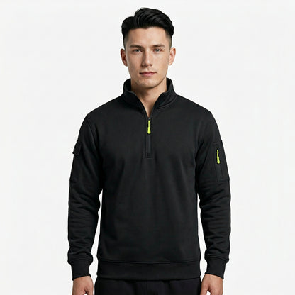 Buzo de hombre nuevo otoño invierno 2025, casual deportivo, manga larga, cuello alto con medio cierre, cortavientos.
