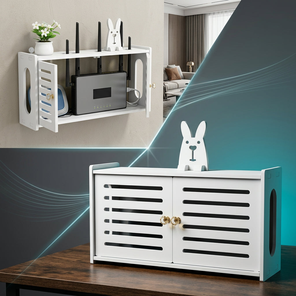 Caja organizadora de pared para router inalámbrico y WiFi. Soporte decorativo para cables y fuentes de alimentación, ideal para sala de estar.
