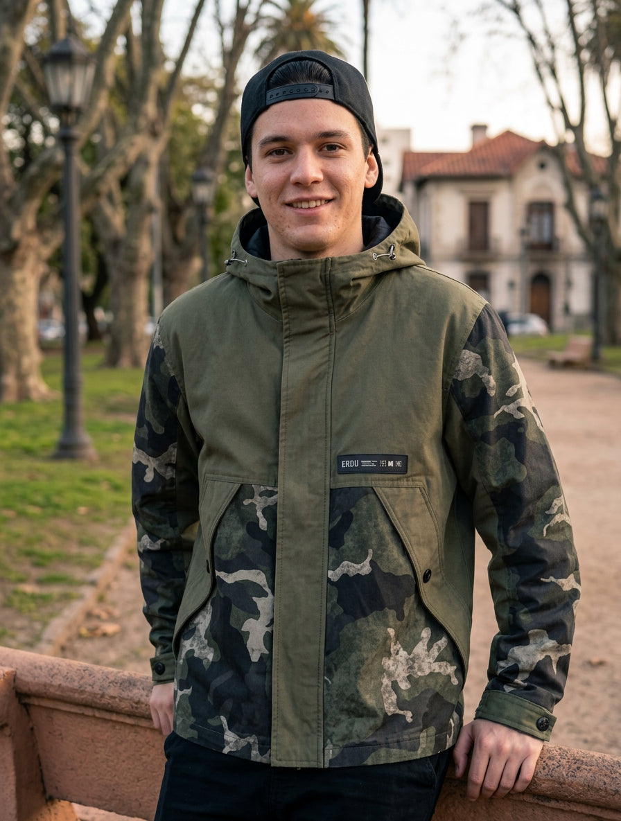 Campera  hombre Erdu de lona bolsillos frontales 
