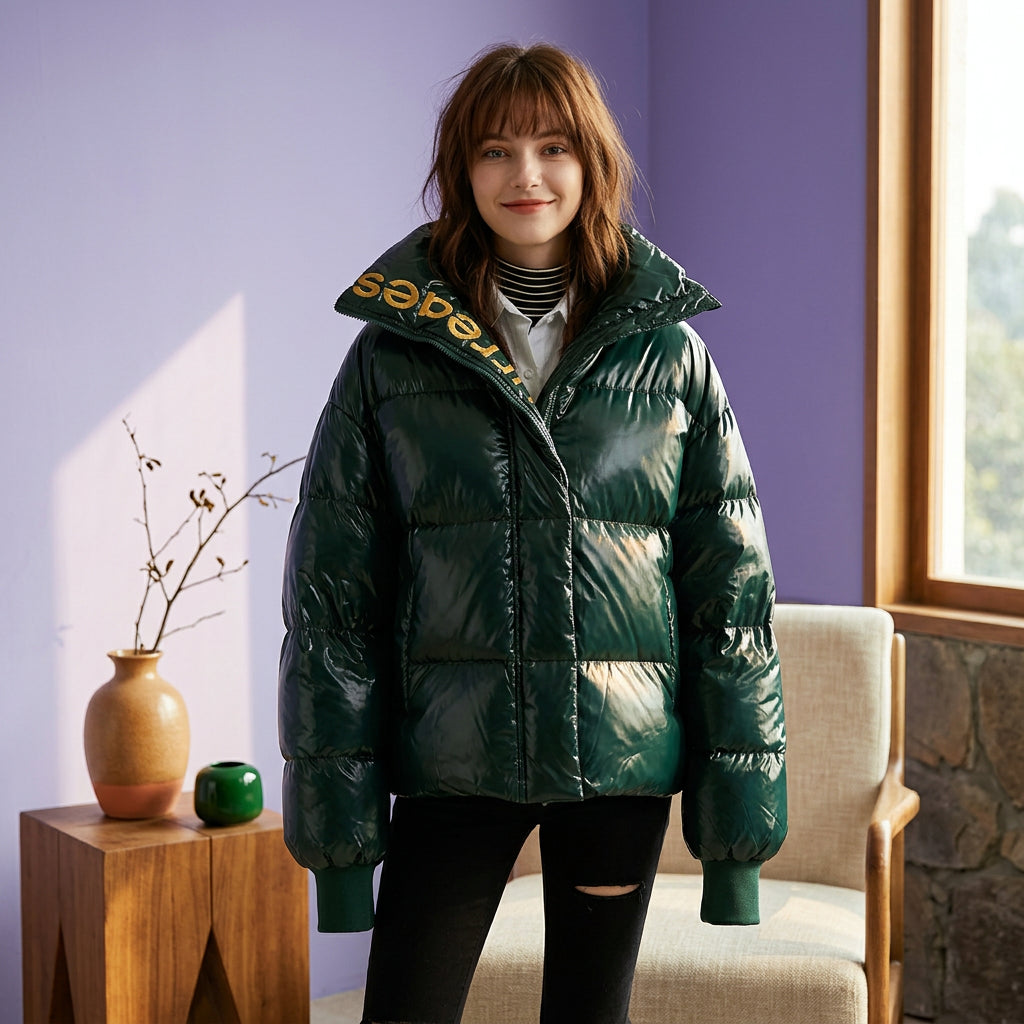 Campera dama Nylon brillante corta