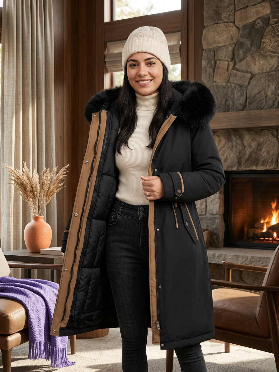Campera dama parka forro extraíble y capucha