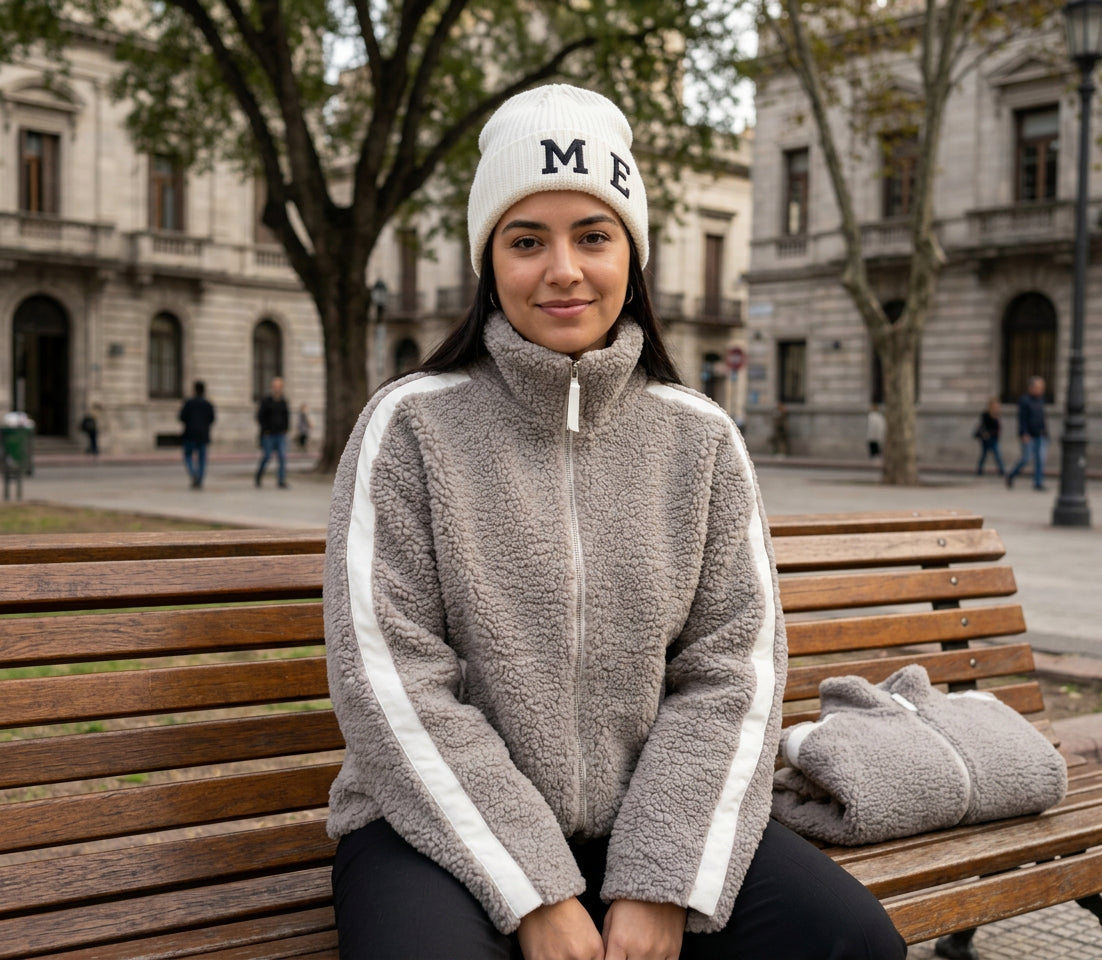Campera dama polar plush over size detalle cuero